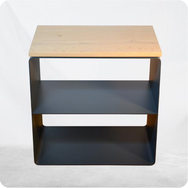 Nachttisch mit Holzabdeckung - Stahl 3 mm, Echtholzfurnier